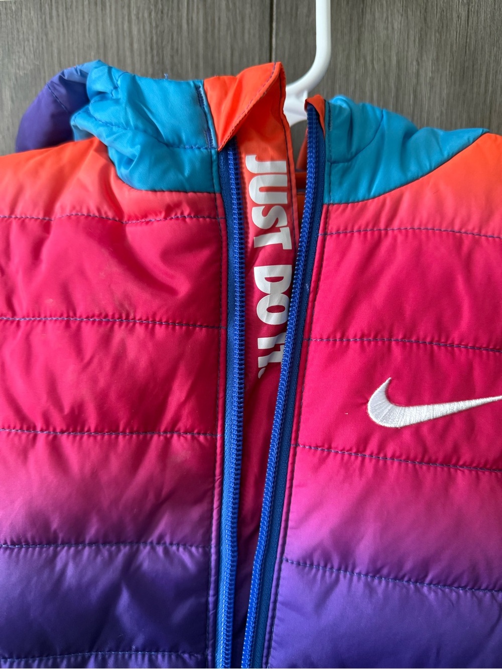 Nike Kids Rainbow Gradient Puffer Jacket - Pink Purple Blue Teal - Picture 4 of 5